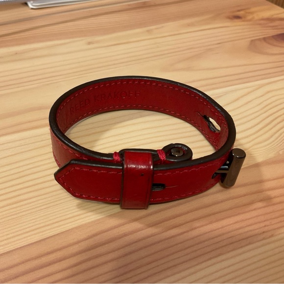 Reed Krakoff Leather T Pin Bracelet Red - Picture 1 of 4